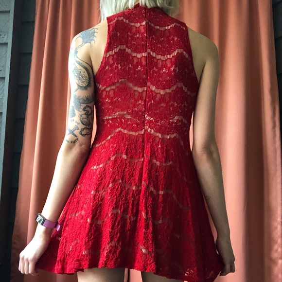 red lace high necked mini dress - Picture 4 of 5